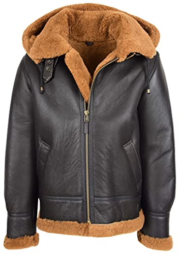 Mens B3 Sheepskin Jacket Detachable Hoodie Shearling Ruben Brown Ginger