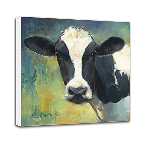 Cow Pictures Wall Decor Canvas, 12x12 inch Cow Canvas Wall Art, Kitchen Farmhouse Bathroom Cow Decor, Gallery Wrapped Stretched Cover