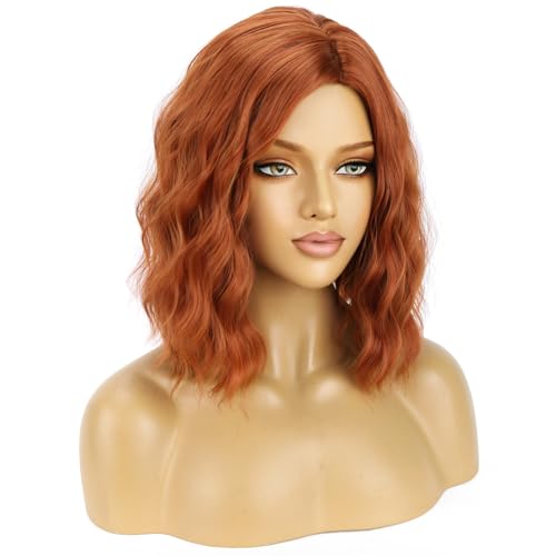 Image of BERON Red Orange 14 inch Women Wigs Girls Red Head Short Curly Wavy Hair Wig Dark Orange Body Wave Halloween Cosplay Costume Daily Party Wigs