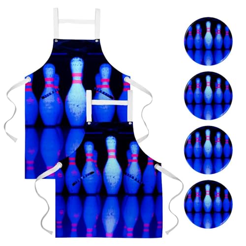 Tablier de cuisine pour pâtisserie et nettoyage lot de 2 imprimé bowling multicolore