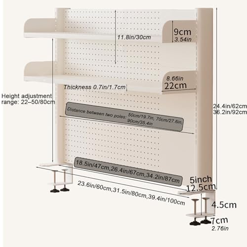 Generisch Lochwand-Organizer-Paneele. Klemmbares Tischregal mit Lochwand – 3-stöckiges Schreibtischregal für Homeoffice, Gaming und Studentenwohnheim – 100 cm (39,4 Zoll) weißes Aufbewahrungsregal.