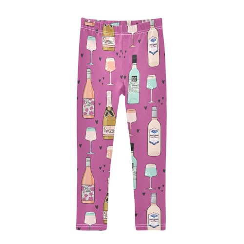 CaTaKu Girls Leggings Wine Cute Heart Leggings for Girls Kids Athletic Workout Yoga Pants Size 4-10T