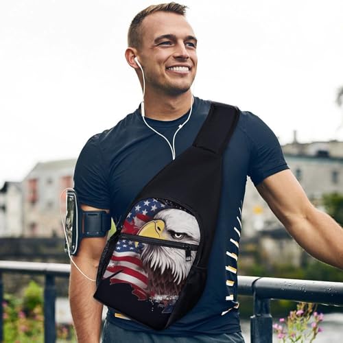 Mochila bandolera ligera para senderismo con águila y bandera USA miniatura 3