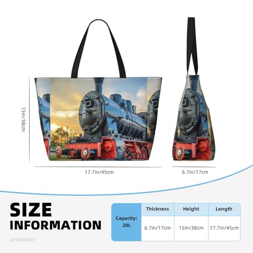 Steam Train Old Engine Train Beach Bag Women Tote Bag Pool Bag With Zipper For Gym Grocery Travel With Wet Pocket3