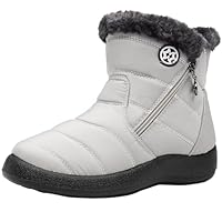Women Winter Snow Boots Ladies Fur Lined Warm Outdoor Zip Flat Water-Resistant Thermal Non-Slip Ankle Booties Shoes Size