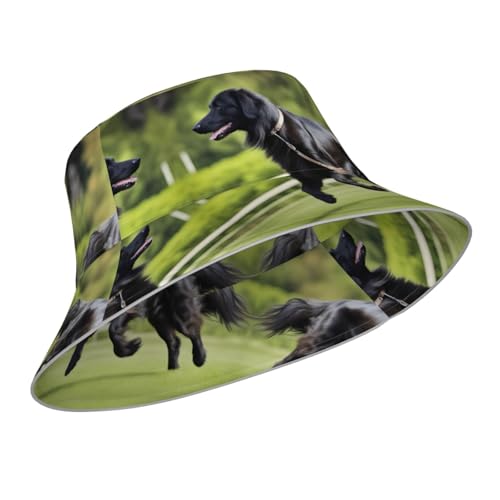 Trotting Flat Coated Retrievers Paw Picture Reflective Bucket Hat - Lightweight, Breathable, and Stylish Outdoor Headwear Black, Black, One Size4