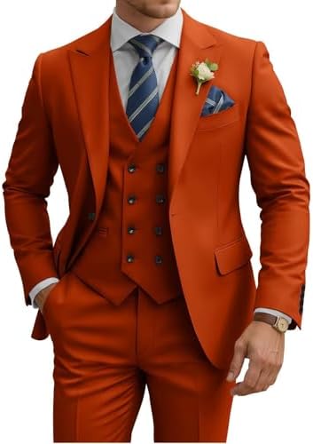 Mens Suit 3 Piece Slim Fit Suits for Men Double Breasted Suit Wedding Prom Suits Formal Business Dinner Tuxedo