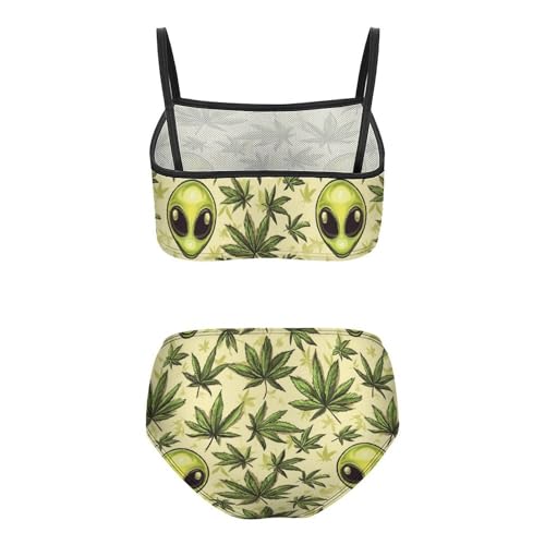 Aliens-Weed Leaf Girls Swimsuits Two Piece Bikini Sets Beach Sport Swimwear Bathing Suit2