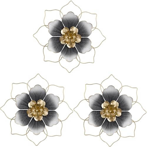 Tandefio 3 Pcs 9.5 Inches Metal Flower Wall Decor Floral