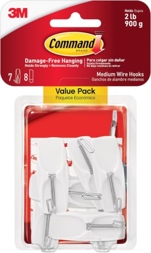 Image of Command Medium Wire Toggle Hooks, Damage Free Hanging WallHooks with Adhesive Strips, No Tools WallHooks for Hanging Organizational Items in Living Spaces, 7 White Hooks & 8 Strip(Pack of 12)