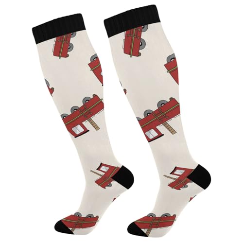 Dussdil Red Transportation Train Compression Socks for Women Men Christmas Circulation Long Knee Socks for Winter Warm Stockings Socks