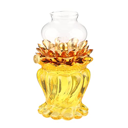 5.91"Lampe à huile d'intérieur de la lampe Mini Ghee - Beurre de ménage Changming Lantern Auditorium Coloré Verre Lotus Lanterne à lotus for Bouddha Decor de la lumière avant (Color : Yellow) Cover