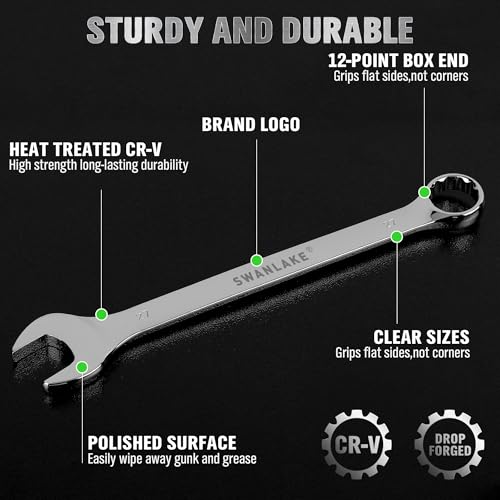 Image of 6-Piece All-Purpose Combination Wrench Set, Metric & Standard 23mm, 24mm, 26mm, 27mm, 30mm, 32mm, Heat Treated CR-V, 12-Point Box End Big Wrench Set, Master Long Mechanic Tool Set with Rolling Pouch
