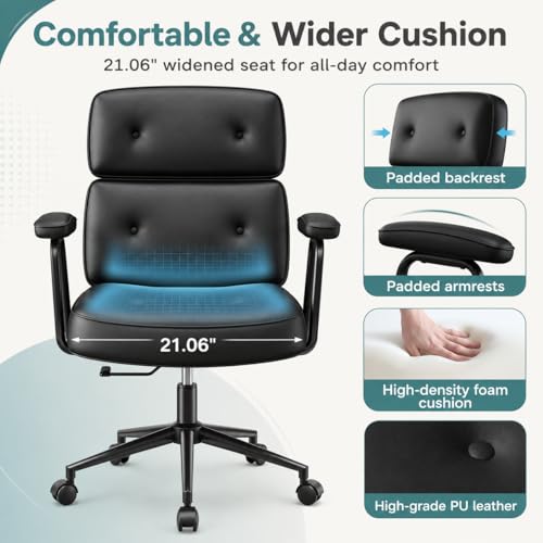 Image of Ergonomic Home Office Desk Chair, PU Leather Computer Chair with Lumbar Support, Adjustable Height, 360 Swivel Rolling Wheels, Executive Task Chair for Office, Gaming, Meeting Room, Black