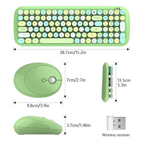 Image of KNOWSQT Wireless Keyboard and Mouse Combo, Light Green 100 Keys 2.4 GHz Round Keycap Typewriter Keyboards, USB Receiver Plug and Play, for Windows, PC, Laptop, Mac, Desktop
