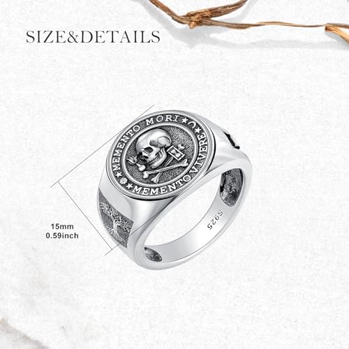 Memento Mori Ring 925 Sterling Silver Gothic Skull Signet Rings Tree of Life for Men Stoic Jewelry Memento Vivere Gifts4