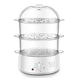 REJOON Timing Electric Steamer, Multifunctional Household Automatic Power-Off Steamer, Seafood Steamer, Egg Steamer, Vegetable Steamer (Color : White)