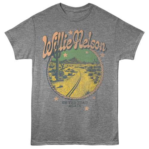 Willie Nelson T Shirt for Men & Women On The Road Again Graphite Heather Graphic Crew Neck Short Sleeve Tee - Music Tshirts