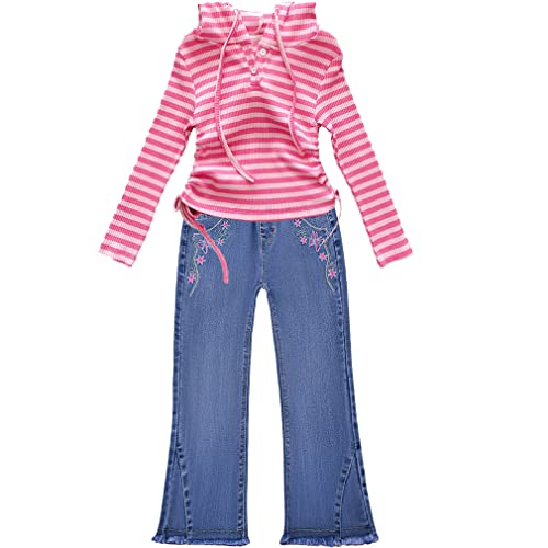 Ensemble vêtements filles 2pcs t-shirt rose rayé et jean bootcut 5-10 ans