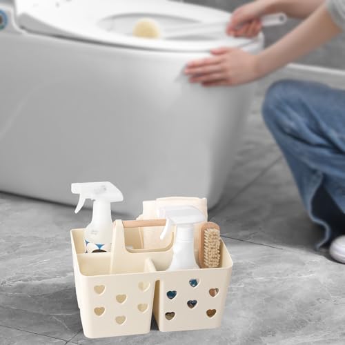 Anyoifax Portable Shower Caddy Plastic Shower Basket Organizer Divided Bathroom Caddy Storage Cleanning Caddy Tote with Handle for College, Dorm Room, Kitchen, Beige - Image 7