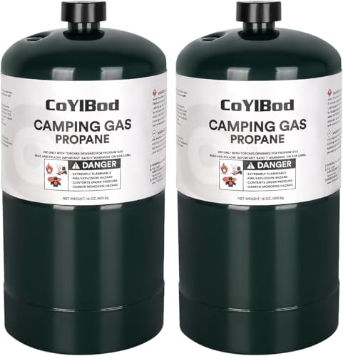CoYlBod Propane Tank, 1LB Propane Cylinder Tank - Propane Replacement Fuel Cylinder - Safe and Legal Option - DOT Compliant-16 oz, Searing Propane Gas to Broil Sous Vide for Welding Brazing Soldering