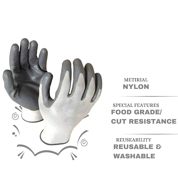 Image of AxisGrip Multipurpose Nylon Anti Cut PU Nitrile Coating Work Safety Gloves White-Grey Pair 1