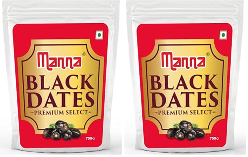 Image of Manna Black Dates 750 grams Khajur Khajoor Fresh Natural. Rich in Iron, Fibre & Vitamins | Premium Imported (Pack of 2)