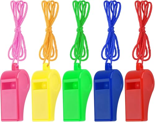 Colorful Plastic Sports Whistles for Kids - Loud Sound Referee Whistle with Ring for Coaching Football Games Cheering Emergency Survival Kits (Multicolor)