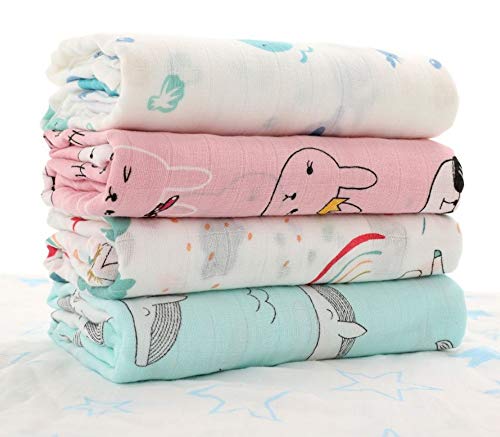 Image of Kassy Pop Printed 6 Layer Bamboo Muslin Blanket Cum Swaddling Towel for Baby, Toddlers | 70% Bamboo, 30% Cotton | AC Quilt, Multi-Purpose Blanket | Toxin Free | 110cm x 110cm (Rainbow Print)