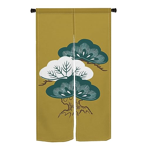 Qinunipoto 暖簾 和風 リーフ柄 樹 のれん シンプル風 幅85cm丈150cm インテリア 出入り口 目隠し おしゃれ すだれ 遮光 部屋 間仕切りカーテン 門カーテン ポリエステル製 オーダー可 簡単取付 四季兼用