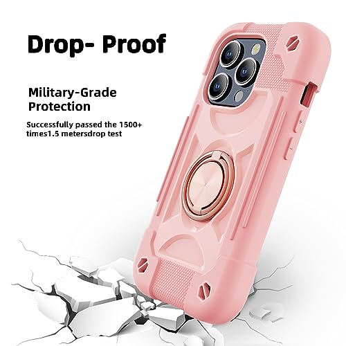 Image of MARKILL Compatible with iPhone with Built-in 360Rotating Ring Stand, Military Grade Drop Protection Full Body Rugged Heavy Duty Case Durable Cover (Pink, iPhone 15 Pro Max 6.7 inch)