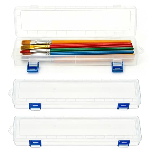 HanyHere 3PCS Brushes Storage Box Paint Brush Drawing Pen Container with Buckle Design Long Paint Brush Case Watercolor Pen Pencil Container Buckle Design