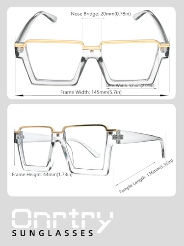 Image of Onrtry Oversized Square Blue Light Glasses for Women Men Fashion Semi Rimless Glasses Non Prescription Eyeglasses
