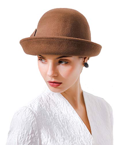 BAIMORE 100% Wool Felt Cloche Bucket Bowler Hat Wedding Hats Winter Women Church Hats