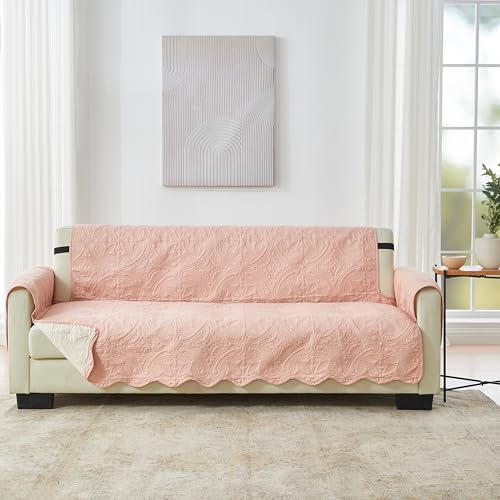 Image of Great Bay Home Reversible Sofa Cover - Washable Slipcover Furniture Protector with Elastic Straps - Perfect for Kids & Pets - Quilted & Stitched Detail (Dusty Rose /Taupe)