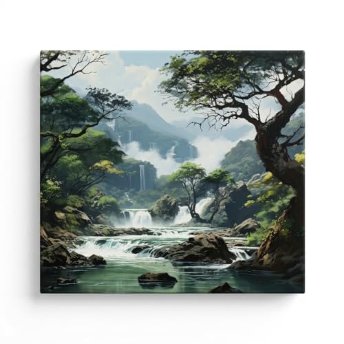 Image of Art Therapy Pcn29 Linen Canvas DIY Paint by Numbers Kit 15 x 20 Inch for Adults and Kids with 2 Set of Acrylic Oil Painting Colors with Brushes for Stress Relief & Home Decoration (Hidden Falls)