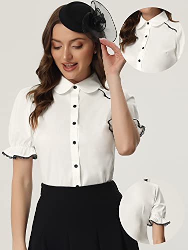 Allegra K Vintage Peter Pan Collar Blouse for Women's 2025 Short Sleeve Button Down Shirt Top2