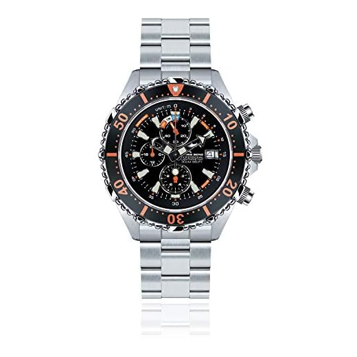 CHRIS BENZ Depthmeter Chronograph 300M Taucheruhr mit Metallband, Korallenorange