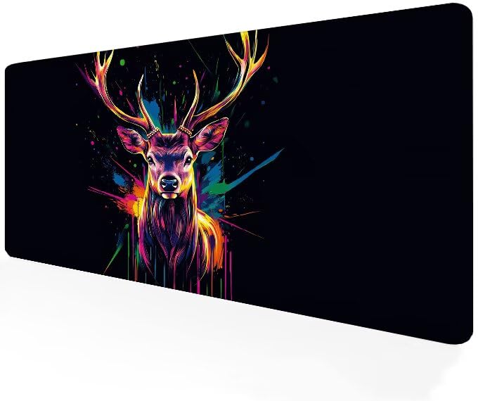 Tapis de souris gamer XXL grand accessoire bureau motif cerf coloré G1-14
