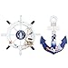 Fangoo 2 Pack 28 CM Roue de Bateau en Bois et Ancre en Bois avec Corde Bateau Nautique Direction gouvernail de Direction décoration Murale Porte Pendaison Ornement
