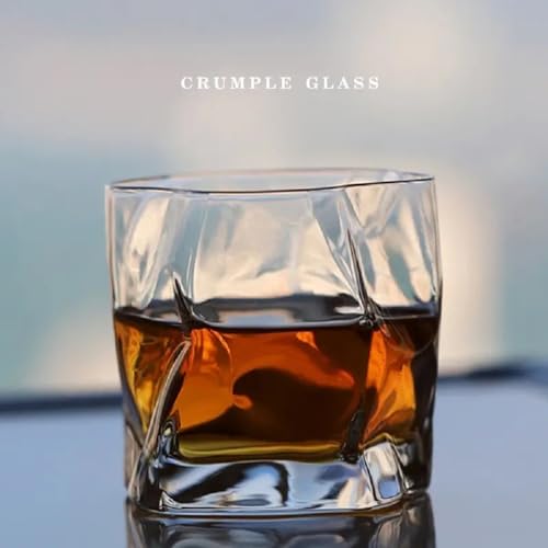Image of foresta 300 ml Crumple Paper Style Whisky Glass, Set of 2, Whisky Tumbler, Drinking Bourbon, Clear Wine Glass, for Bar, Pub, Club, Restaurant, Home Use, Summer Drinkware Accessories (2)