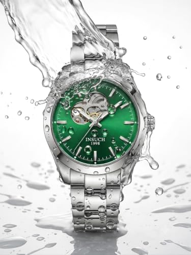 Image of MINI @ MAXX 1998 Men's Automatic Mechanical Watch with Open Heart Dial, Silver Stainless Steel Bracelet, Analog Display, Premium Formal & Casual Wrist Watch for Men
