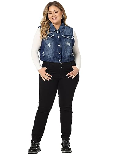 Agnes Orinda Plus Size Denim Vest for Women Sleeveless Button Jean Crop Denim Jacket Vest3