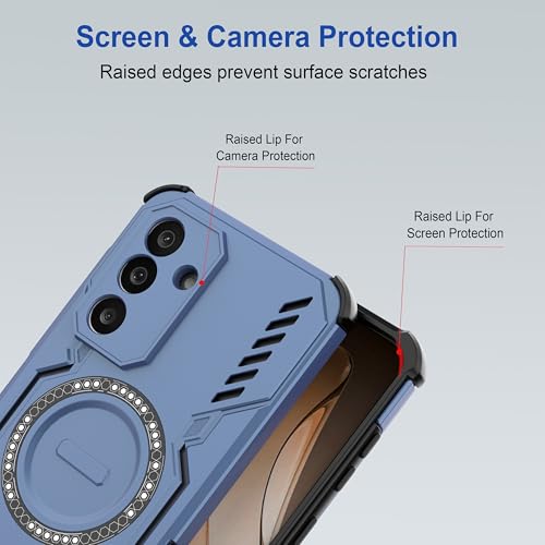 Image of amazon basics Back Case Cover for Samsung Galaxy M56 5G | Magnetic Case with Built-in Metal Ring | Supports Mag-Safe Charger, Wallet & Car Mount | Shockproof Hybrid PC + TPU | Blue