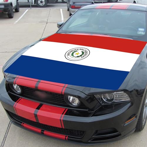 Image of Paraguay Flag Car Hood Cover 3.5X5Ft Paraguaian National Car Bonnet Banner Elastic Fabrics Windproof Vehicles Decorate Flags