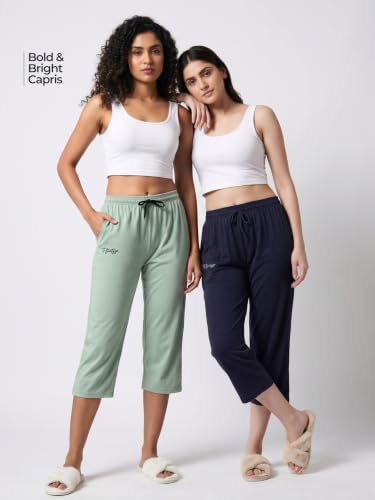 Image of Fflirtygo Women's Cotton Plain Calf Length Capri | Nightwear Short Pyjama | 3 /4th Solid Pyjama Pant | Regular Fit Casual & Lounge Wear Capri Combo (Pack of 2)
