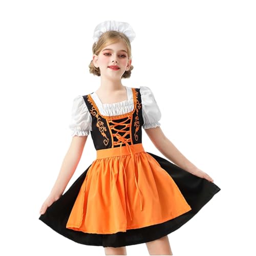 Traditional Oktoberfest Outfit Dress for Girls Kids Teens German Ethnic Dirndl Dress with Apron Halloween Outfits