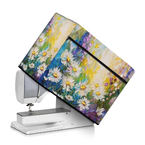 Noprintge Daisy Print Sewing Machine Protector Dust Cover with Storage Pocket and Handle, Large Capacity, Fits Most Standard Sewing Machines