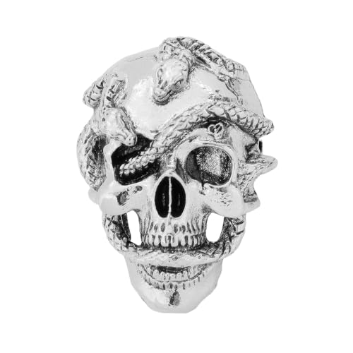 Image of Punk Skull Head Cross Sword Brooch Pin Cool Skeleton Lapel Pin for Dress Suit Decor Halloween Party Clothing Accessories for Women Men