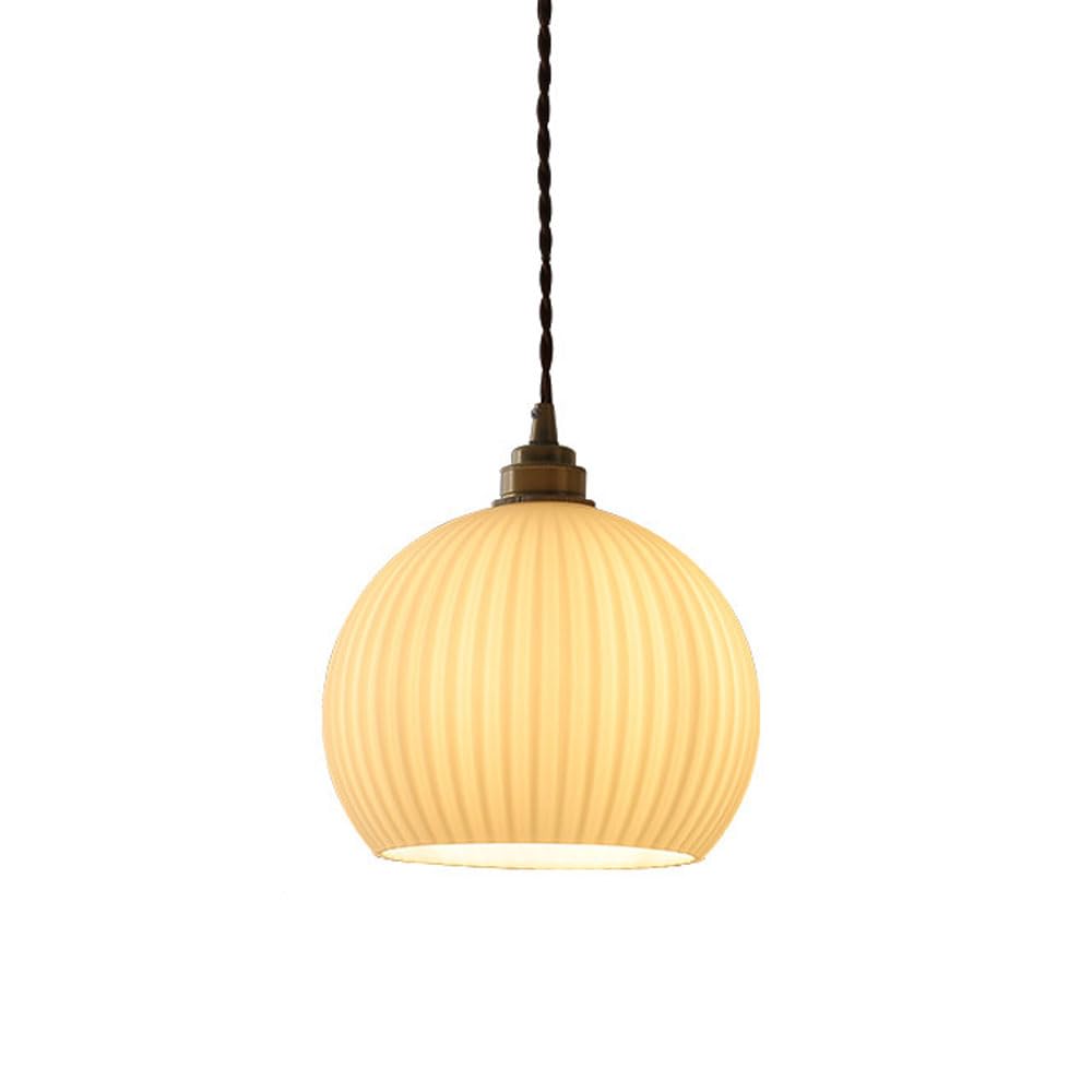LYMSXAZOU Vintage Brass Ribbed Glass Pendant Light Adjustable Modern Hanging Fixture with Clear Shade for Kitchen Dining Room Bedroom - E27/E26 Socket
